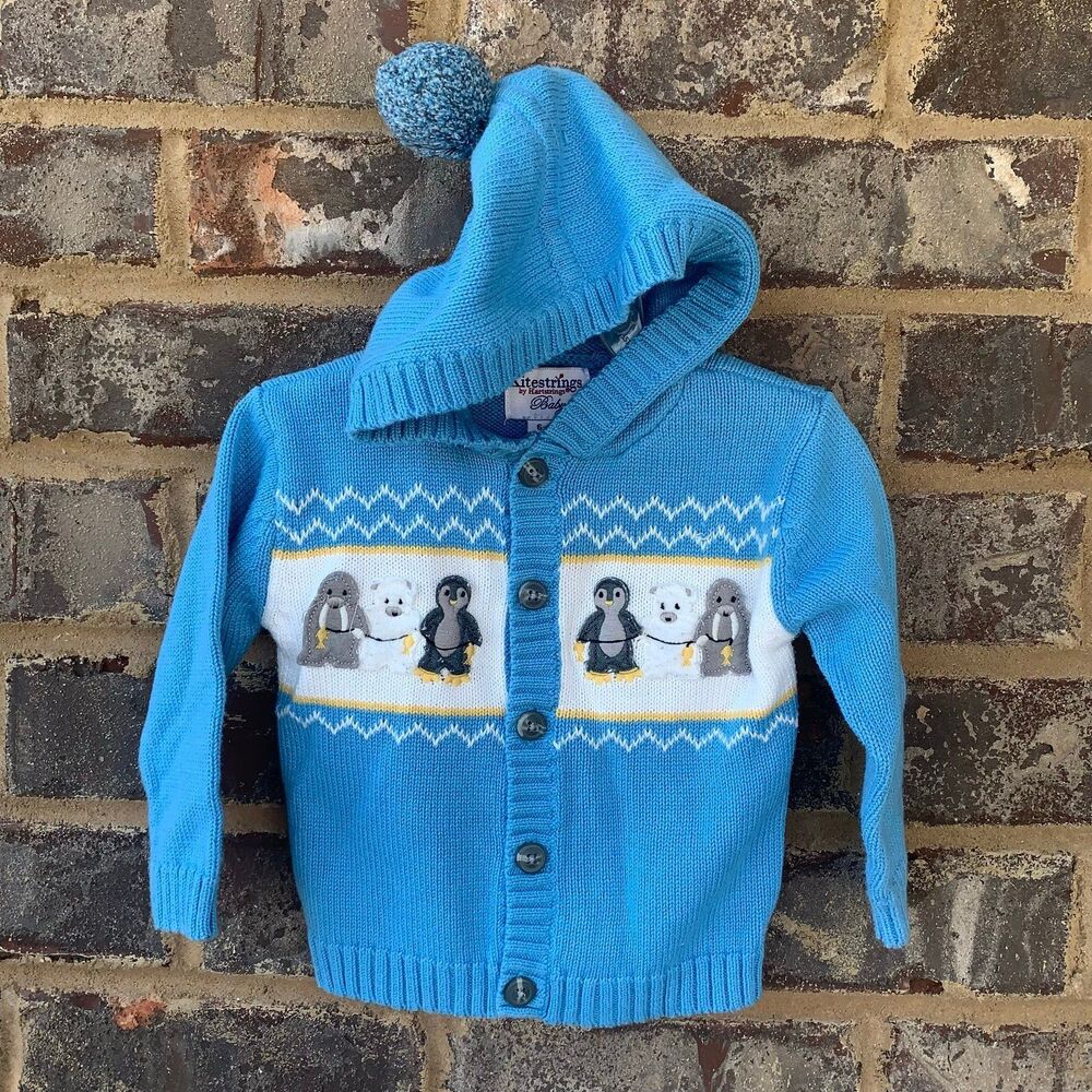 Kitestrings by Hartstrings Baby 6-9m Hooded Button Up Sweater Blue Animal